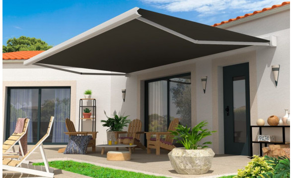 Store en stock coffre intégral Éros Blanc Motorisé à télécommande + manœuvre de secours et éclairage led ouvert