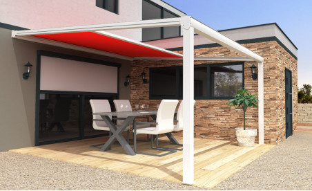 Pergola toile enroulable Phoenix armature blanche et toile acrylique T112 rouge