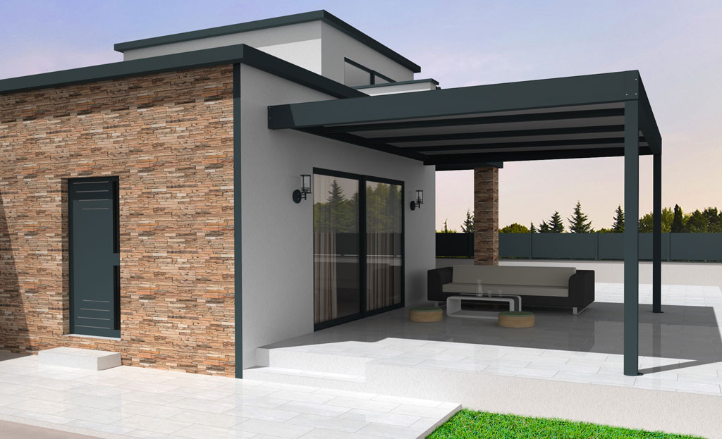 Pergola thermotop Titan H3 en aluminium pose adossée pour terrasse