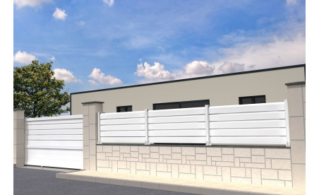 Portail aluminium coulissant et clôture mixte en kit  blanc pur ral 9010