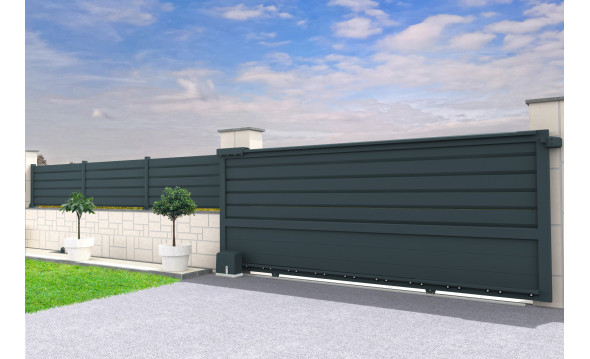 Portail aluminium coulissant mixte en kit gris anthracite ral7016 structuré