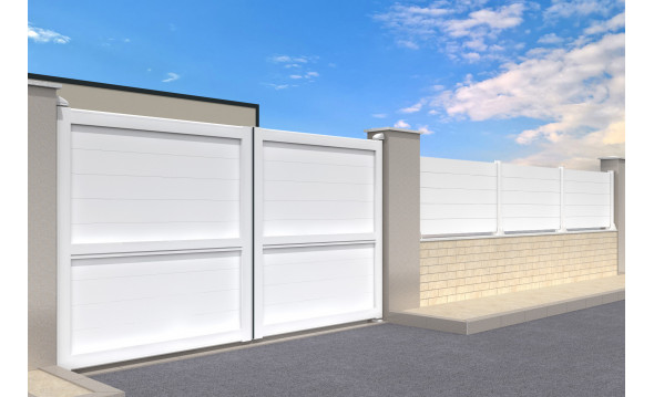 Portail aluminium double battant plein en kit gris anthracite ral7016 structuré 2