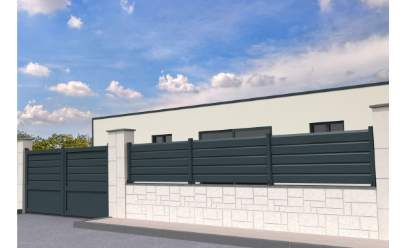 Portail aluminium double battant mixte en kit blanc pur ral 9010 2