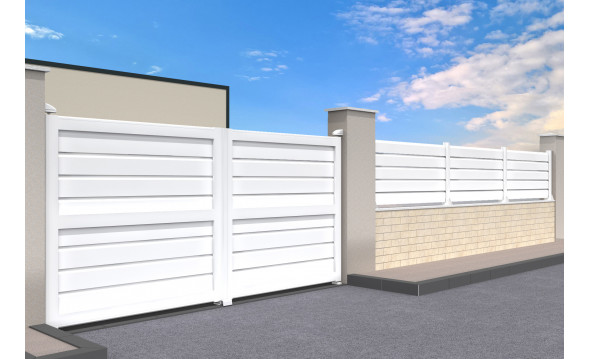 Portail aluminium double battant brise vue en kit gris anthracite ral7016 structuré 2