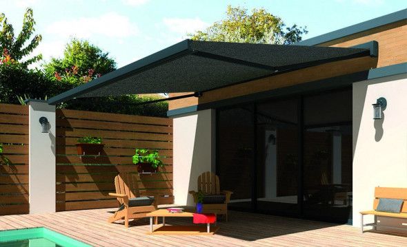 Store en stock coffre Eole Gris Anthracite Motorisé à télécommande avec manœuvre de secours et éclairage led 2