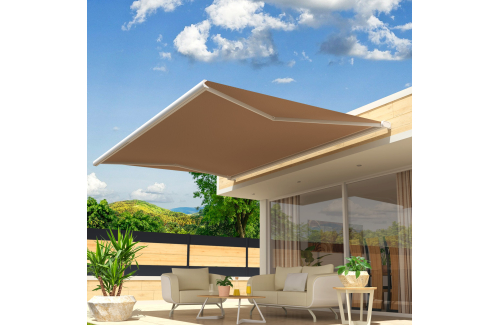 Store banne coffre Rhéa Blanc manœuvre manuelle et toile acrylique S130 taupe