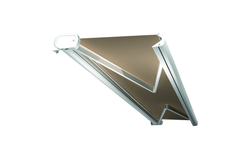 Store banne coffre Rhéa Blanc manœuvre manuelle et toile acrylique S130 taupe 2