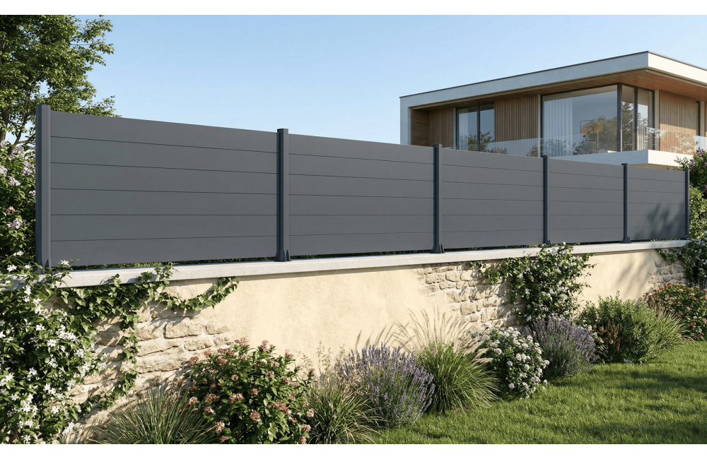 Clôture aluminium plein en kit gris anthracite ral7016 structuré