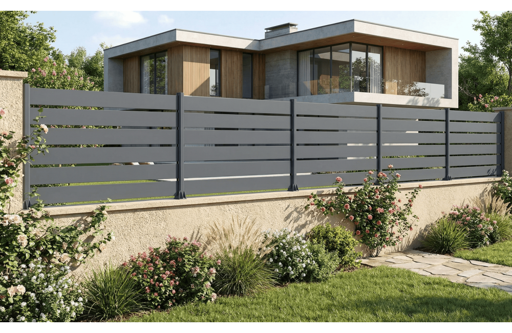 Clôture aluminium ajouré en kit gris anthracite ral7016 structuré
