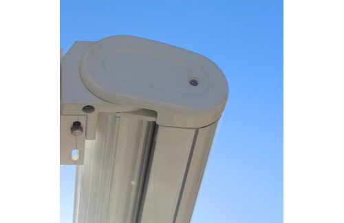 Store en stock coffre intégral Cassis blanc Motorisé à télécommande + manœuvre de secours et éclairage led fermé