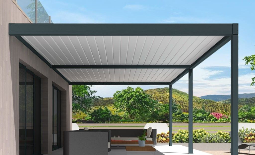 Pergola Toile Rétractable Étanche 4 Poteaux Micro-Perforée Électrique