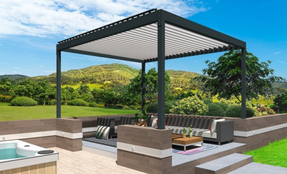 Pergola bioclimatique stores online pose autoportée en îlot blanche ral9010 avec lames orientables 2