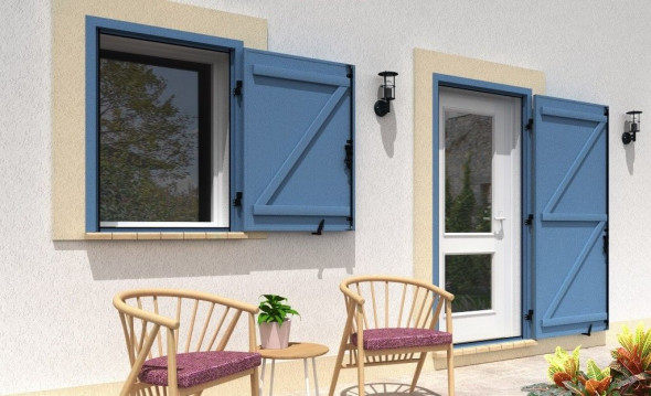 Volet battant isolé en aluminium un vantail sur pré-cadre blanc pur ral9010 satiné 2