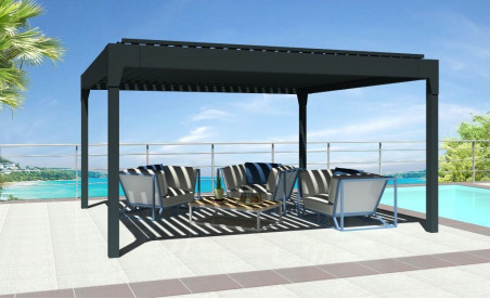 Pergola bioclimatique h3 titan autoportée grise avec lames orientables