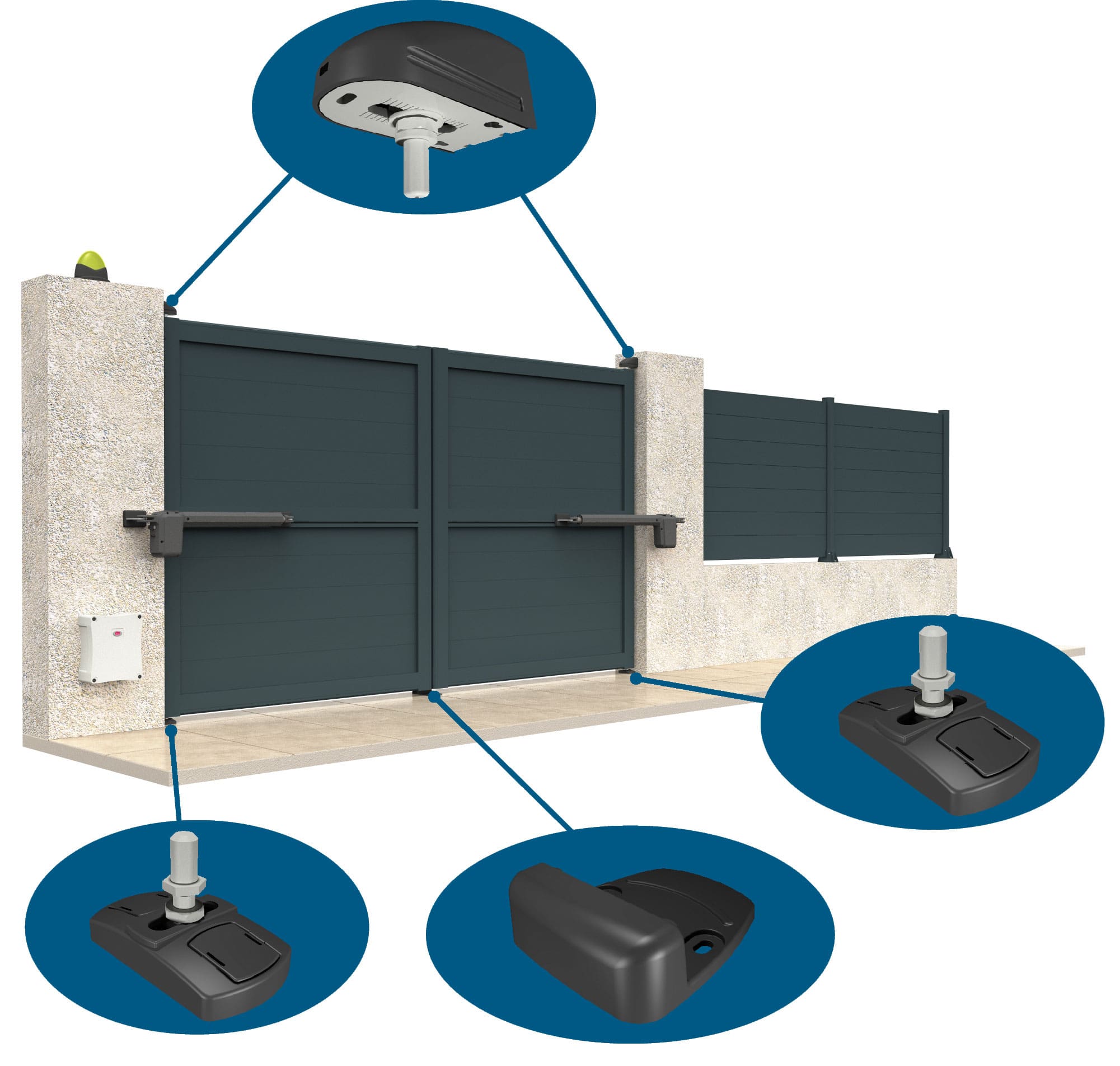 Portail double battant en aluminium plein et ces accessoires