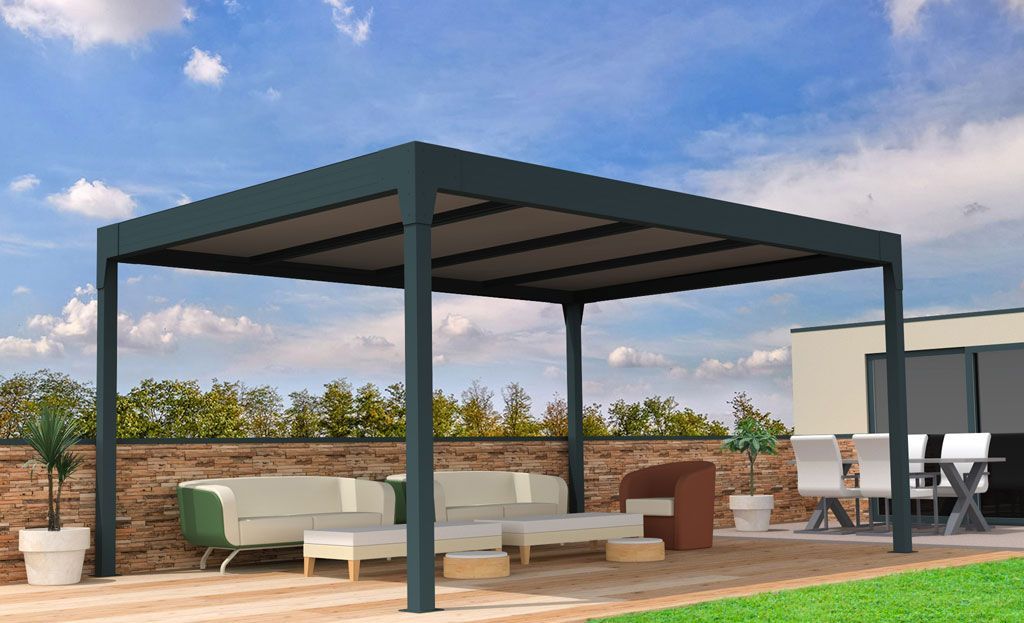 Pergola Titan autoportée en aluminium avec panneau ISOTOIT® ou polycarbonate